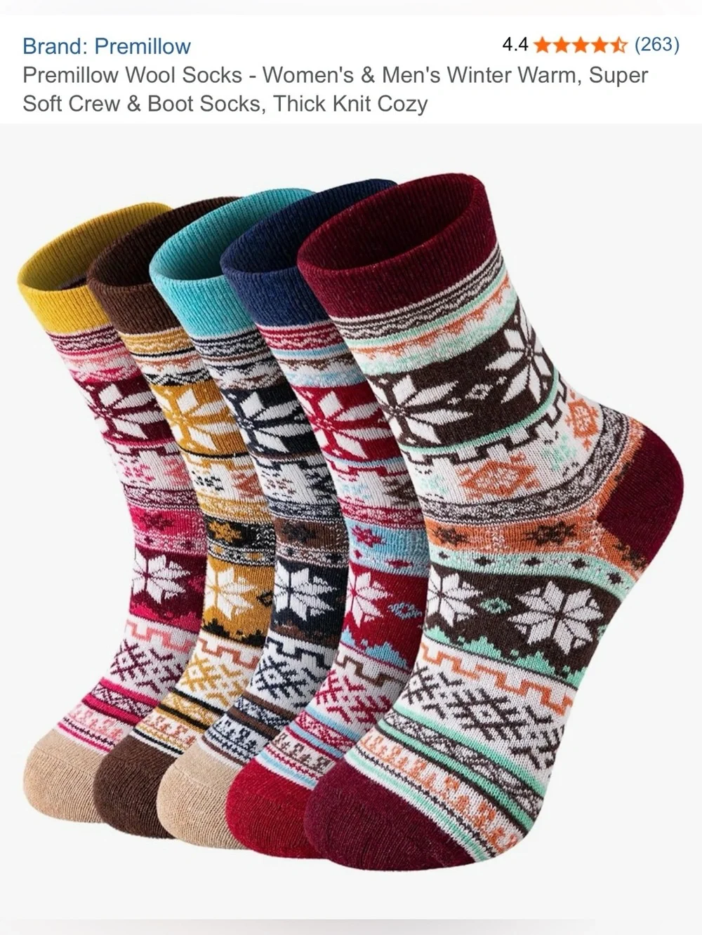 Premillow Wool Socks - Women’s/Men’s Winter Crew Socks (5 pairs)